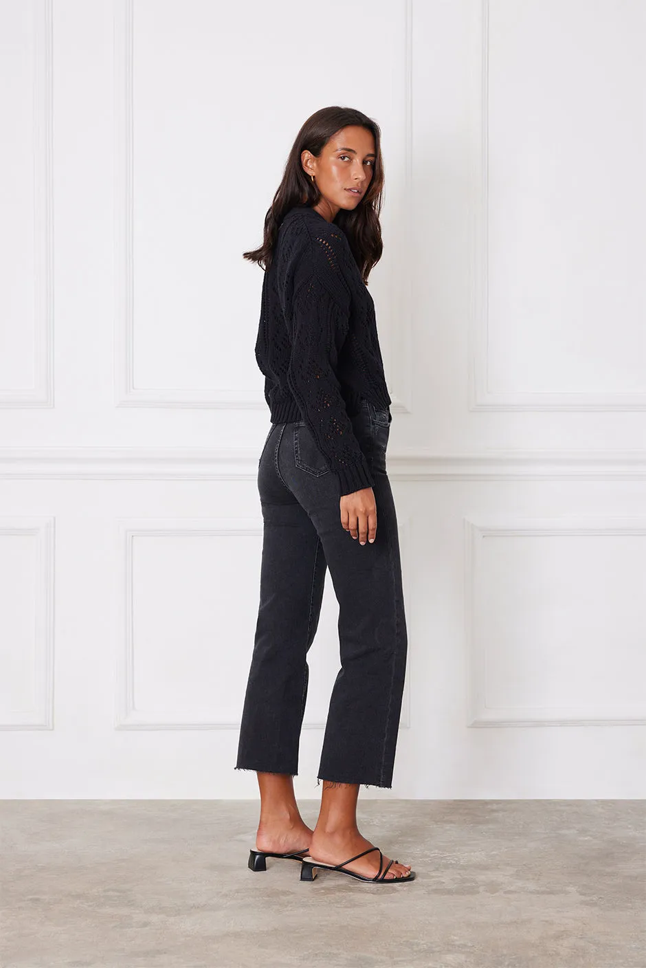 Diana Pointelle Cardigan in Black sold by Paneros product image thumbnail 3