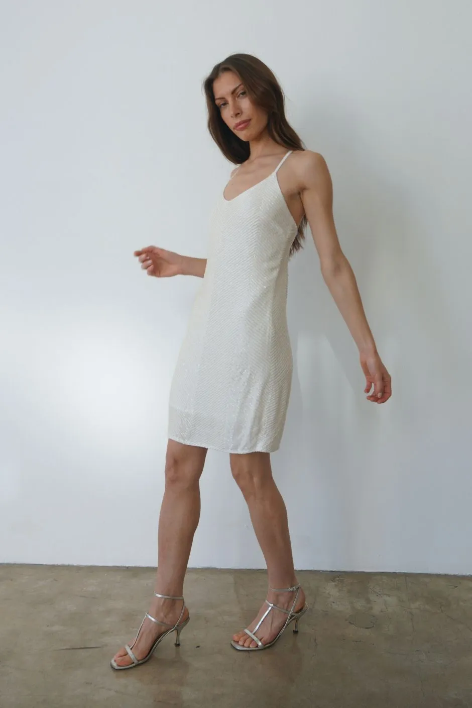 Isla Beaded Mini Dress in Cloud sold by Paneros product image thumbnail 4