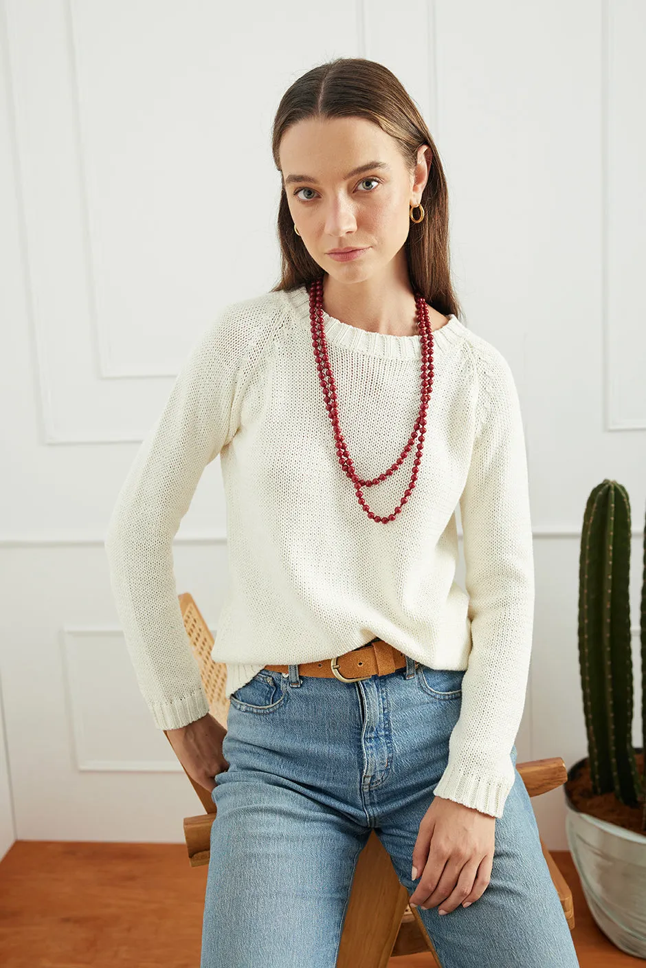 Sloane Crewneck in Oat Milk sold by Paneros