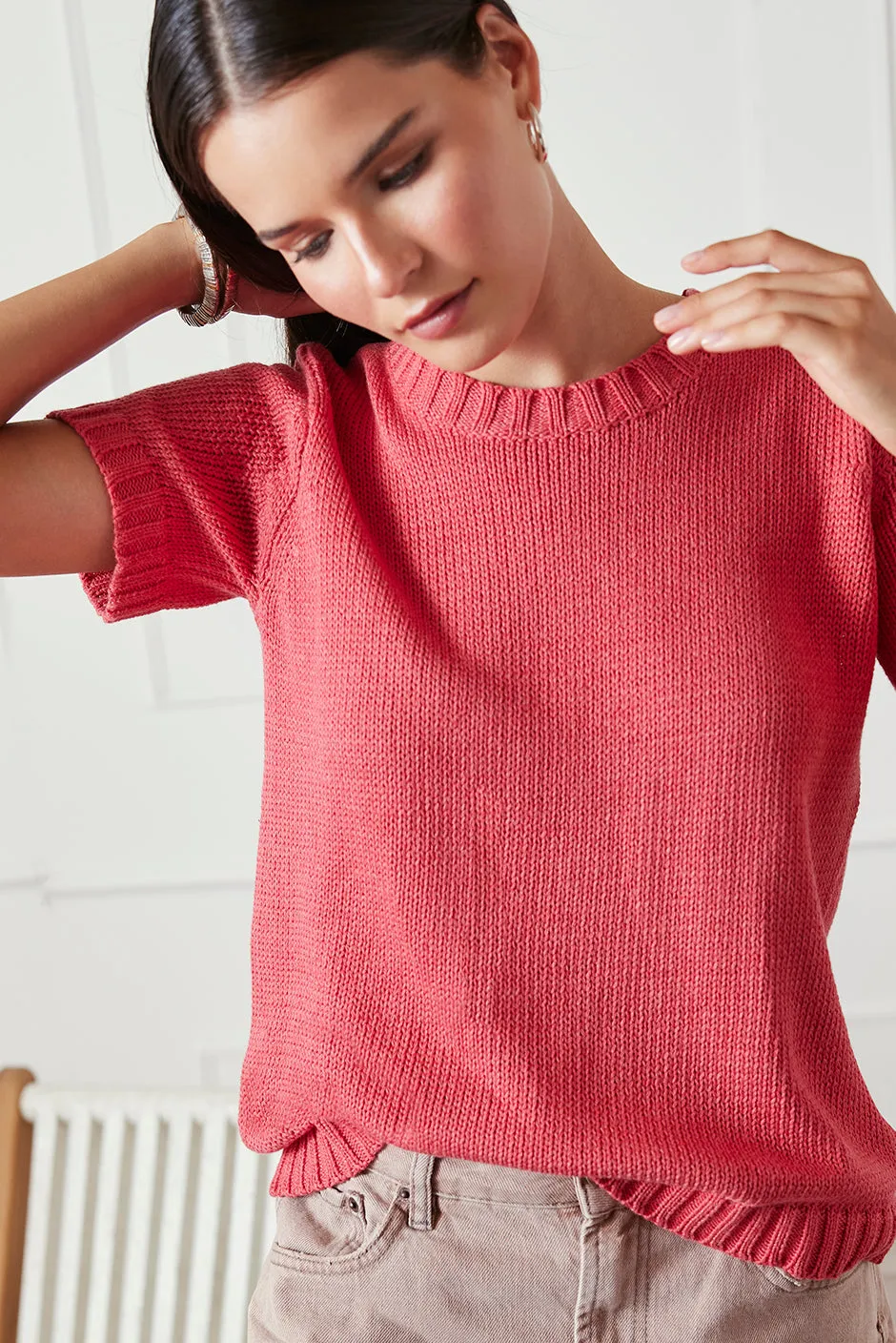 Simone Sweater Tee in Vintage Red sold by Paneros