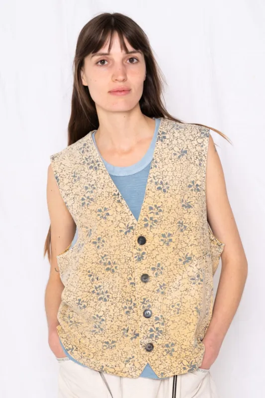 Brooklyn Vest Power Flower Print Hand Printed in LA Sunfaded Banana sold by Dr. Collectors