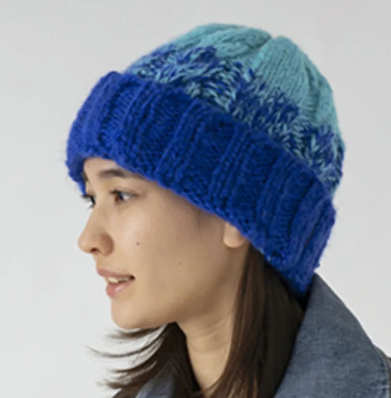 SB233-0102 Hand Knit Fisherman Beanie Blue Mix made by Sublime