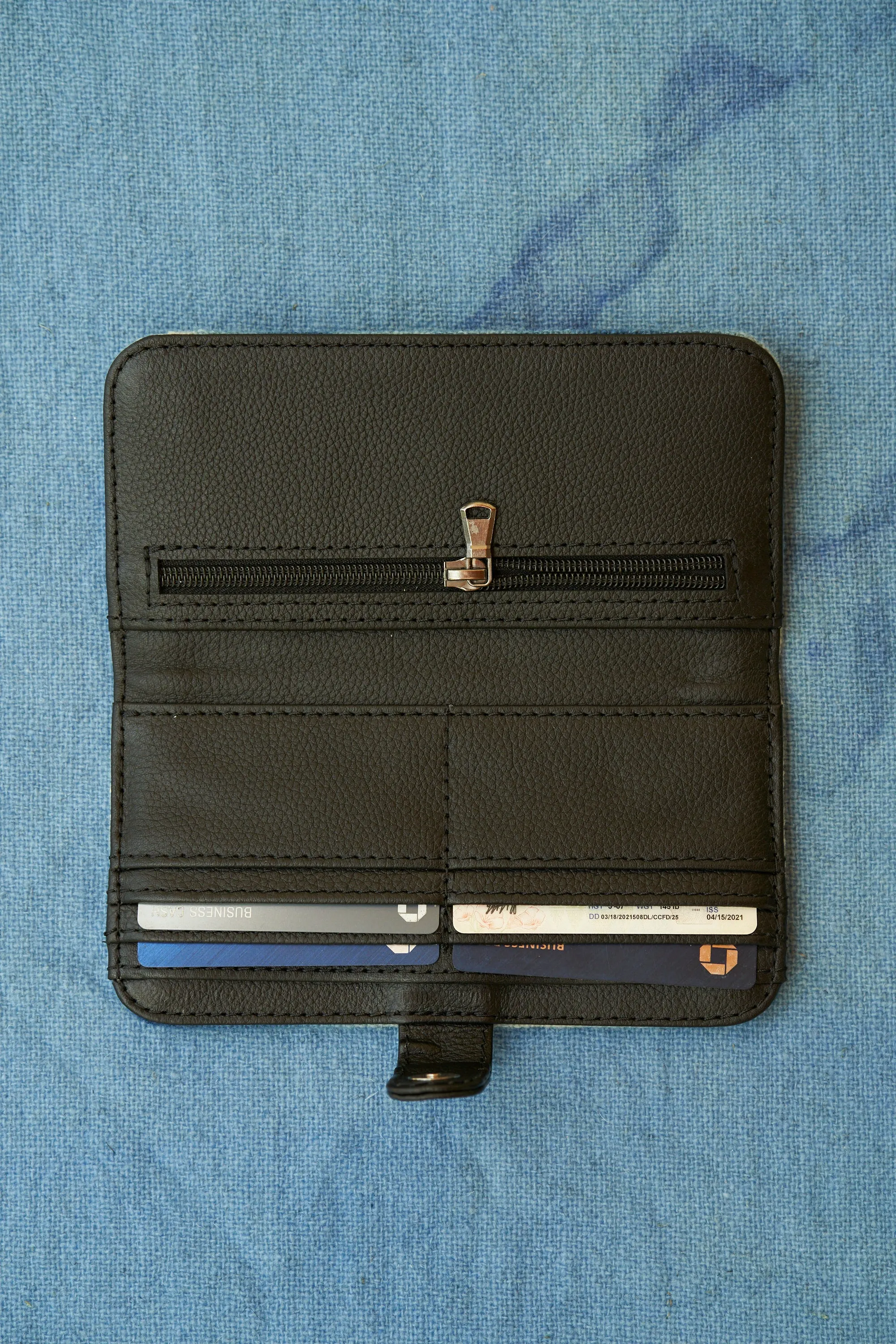 Oaxaca Indigo Wool Tie Dye Wallet in Black Leather sold by Dr. Collectors product image thumbnail 2