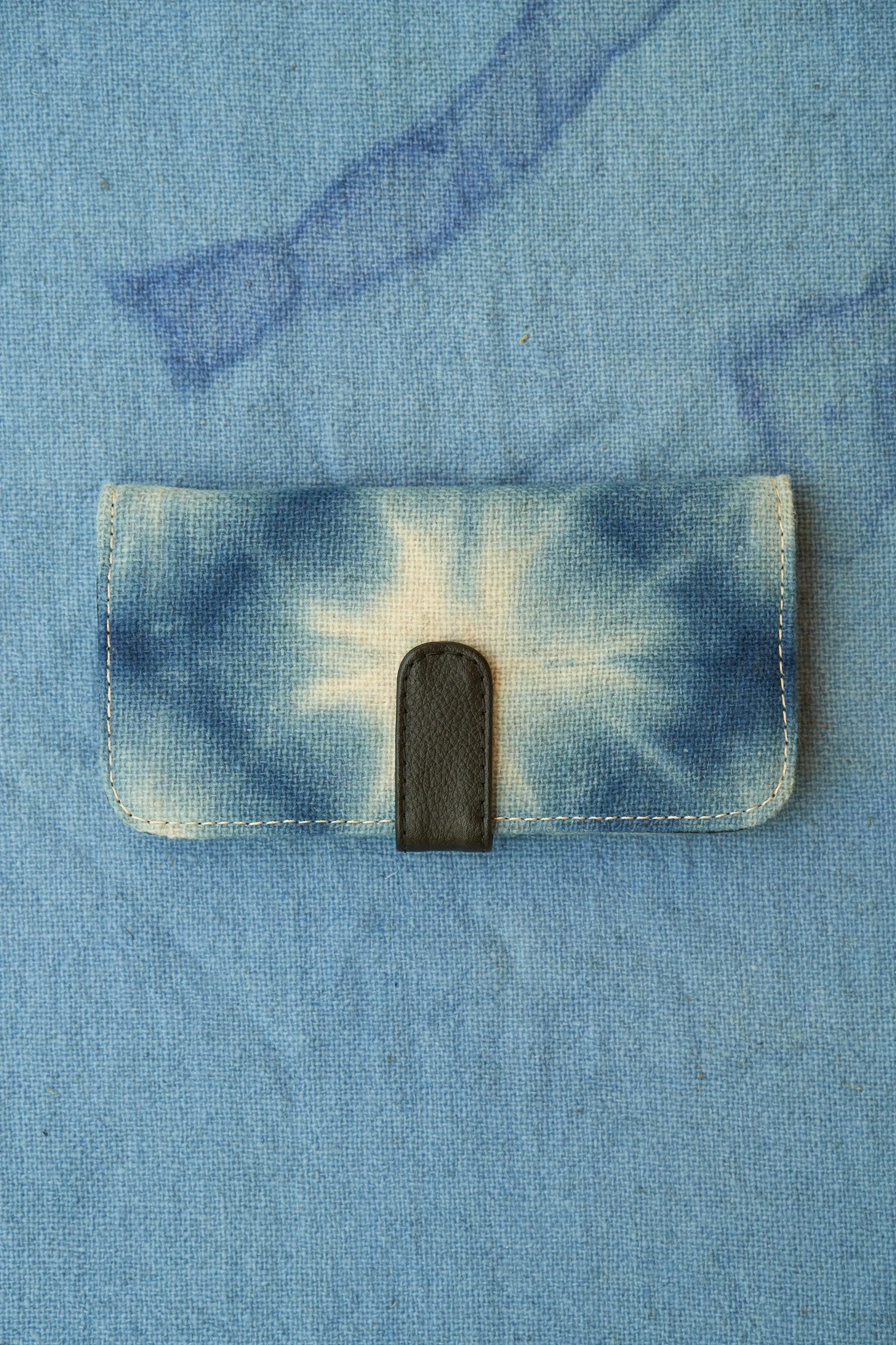 Oaxaca Indigo Wool Tie Dye Wallet in Black Leather sold by Dr. Collectors