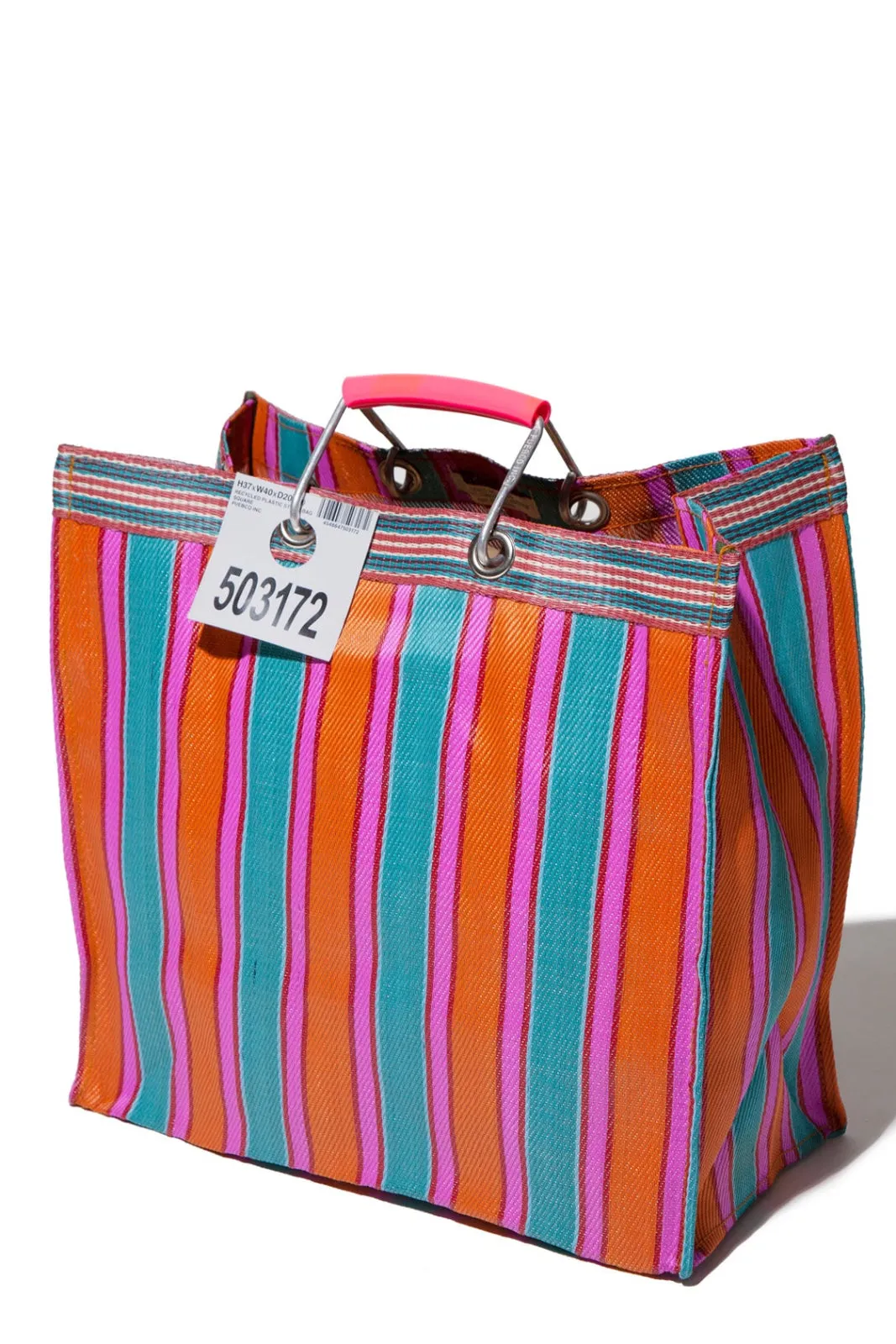 ZZ-503325 Recycled Plastic Stripe Bag-Square/F Orange - Pink sold by Dr. Collectors