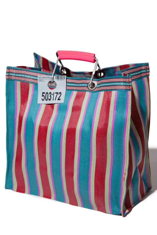 ZZ-503271 Recycled Plastic Stripe Bag-Square/A Red X Blue made by Dr. Collectors