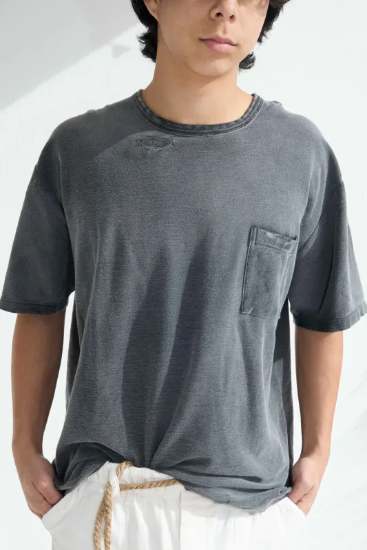 Model T. Repair Pocket Jersey 100% Cotton Sun Faded Dye Smoke Black made by Dr. Collectors