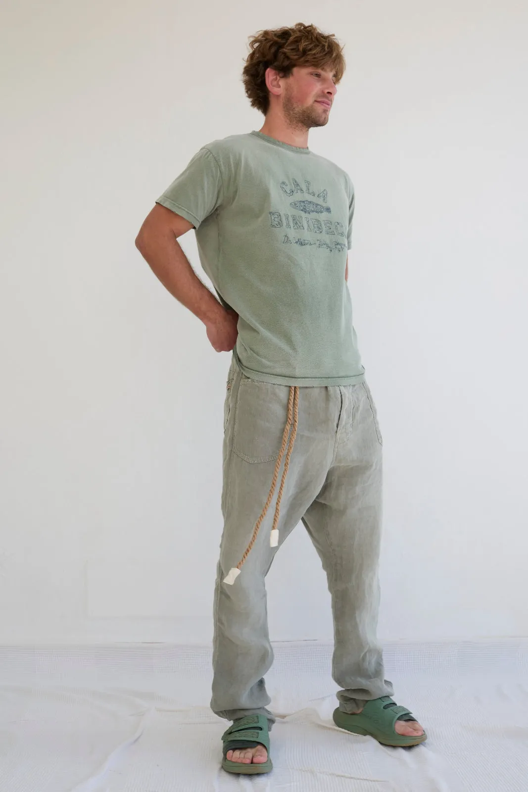 Model T. Cala Binibeca Recycled Jersey 100% Cotton Sun Faded Dye Army Green sold by Dr. Collectors product image thumbnail 3
