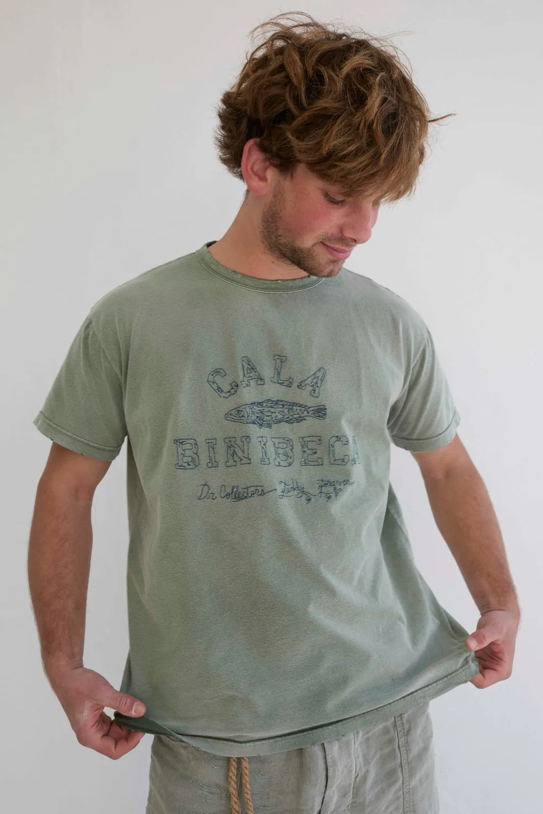 Model T. Cala Binibeca Recycled Jersey 100% Cotton Sun Faded Dye Army Green sold by Dr. Collectors product image thumbnail 2