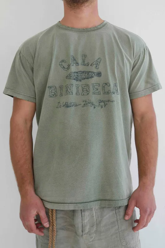 Model T. Cala Binibeca Recycled Jersey 100% Cotton Sun Faded Dye Army Green made by Dr. Collectors