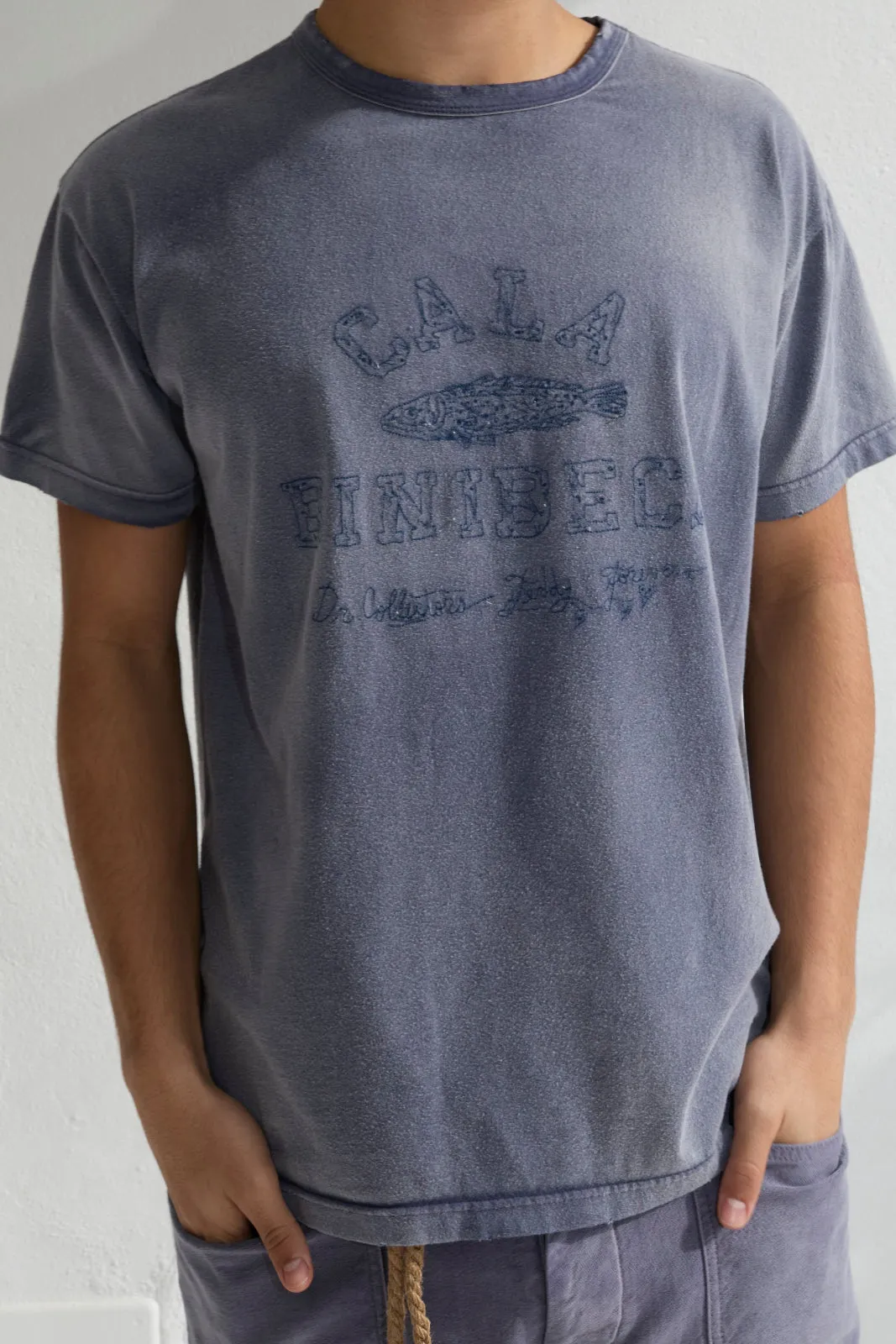 Model T. Recycled Cala Binibeca Jersey 100% Cotton Sun Faded Dye Navy sold by Dr. Collectors