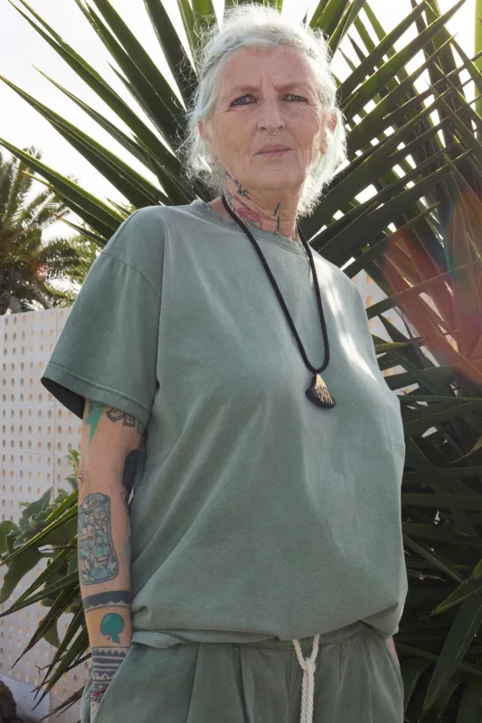 Model T. Recycled Jersey 100% Cotton Sun Faded Dye Army Green made by Dr. Collectors