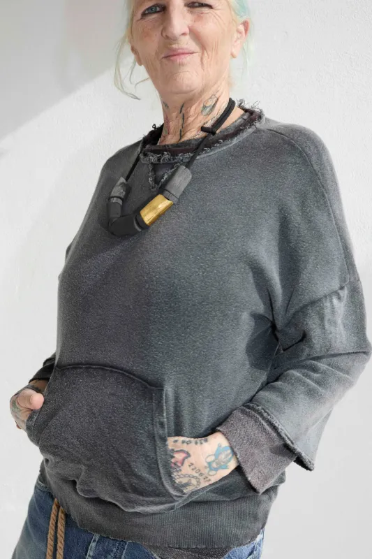Recycle Sweat 100% Cotton French Terry Sun Faded Dye Smoke Black made by Dr. Collectors