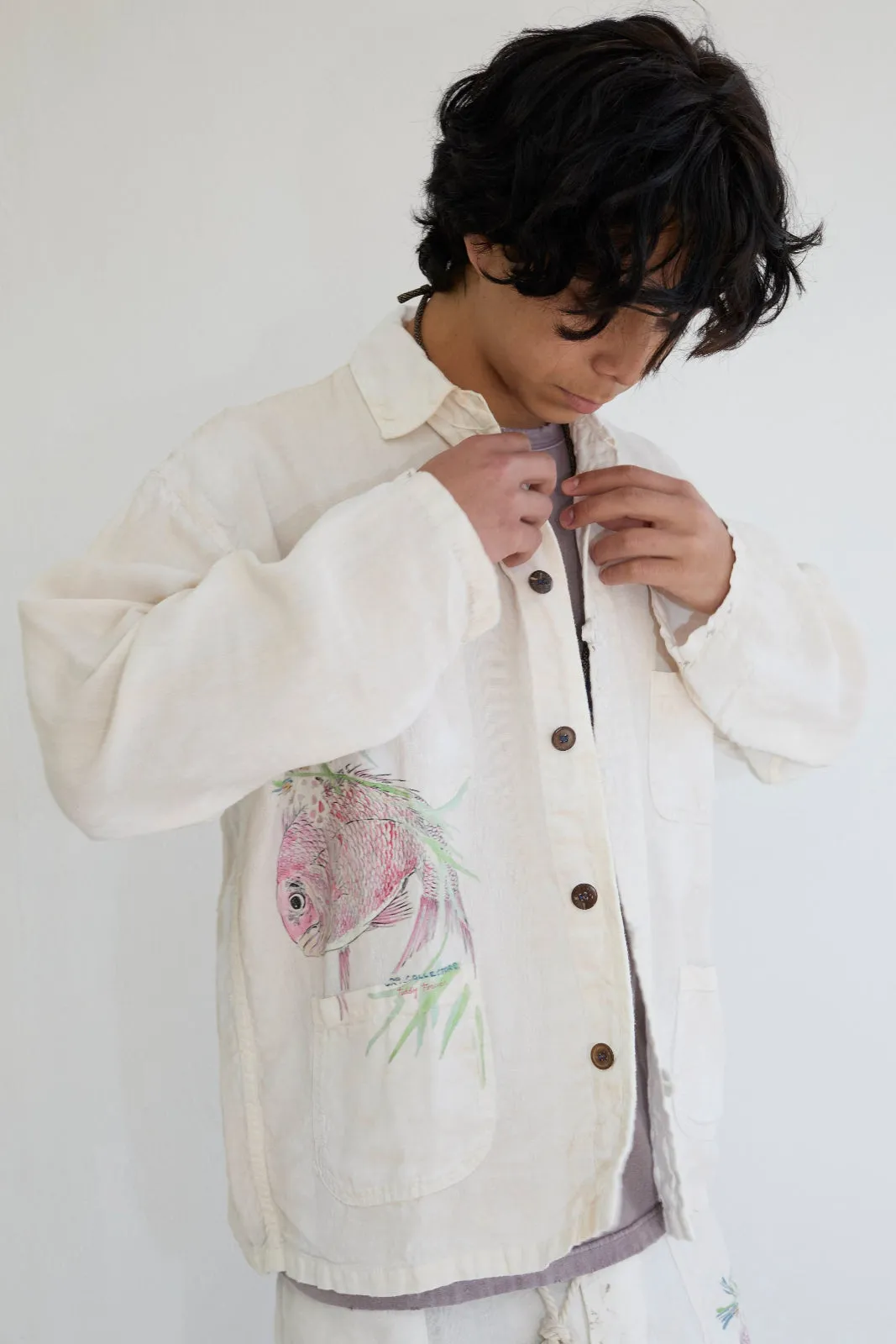 New Saigon Koi Fish 8oz 100% Hemp Sun Faded - Paint Dye Off White sold by Dr. Collectors