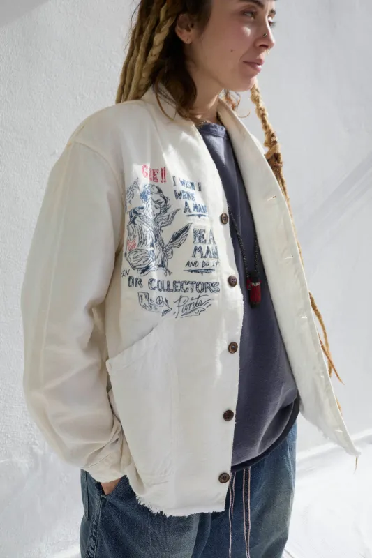 Okinawa GI Embroidery 9oz Linen & Organic Cotton Sun Faded - Paint Dye Off White made by Dr. Collectors