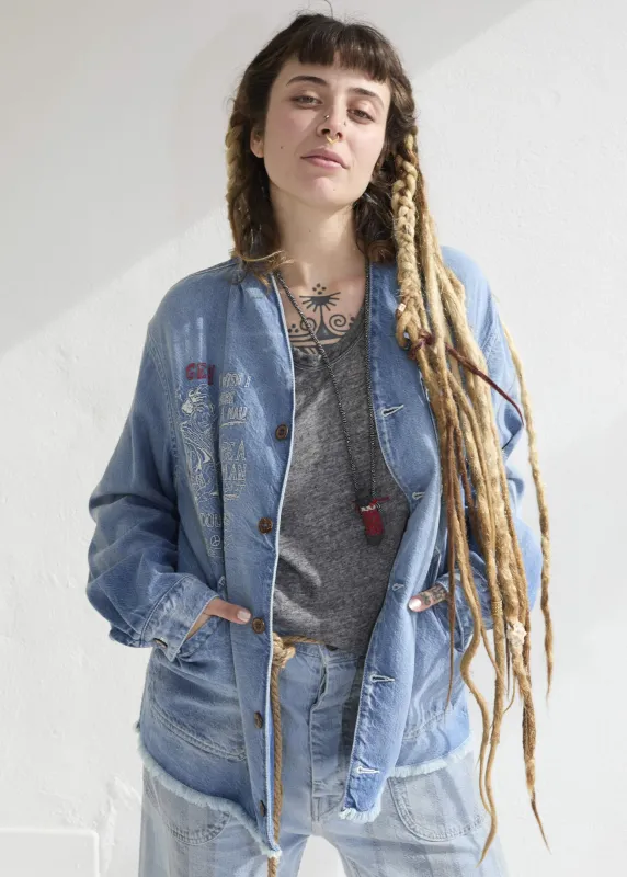 Okinawa GI Embroidery 9oz Denim & Recycled Cotton Sun Faded Wash made by Dr. Collectors