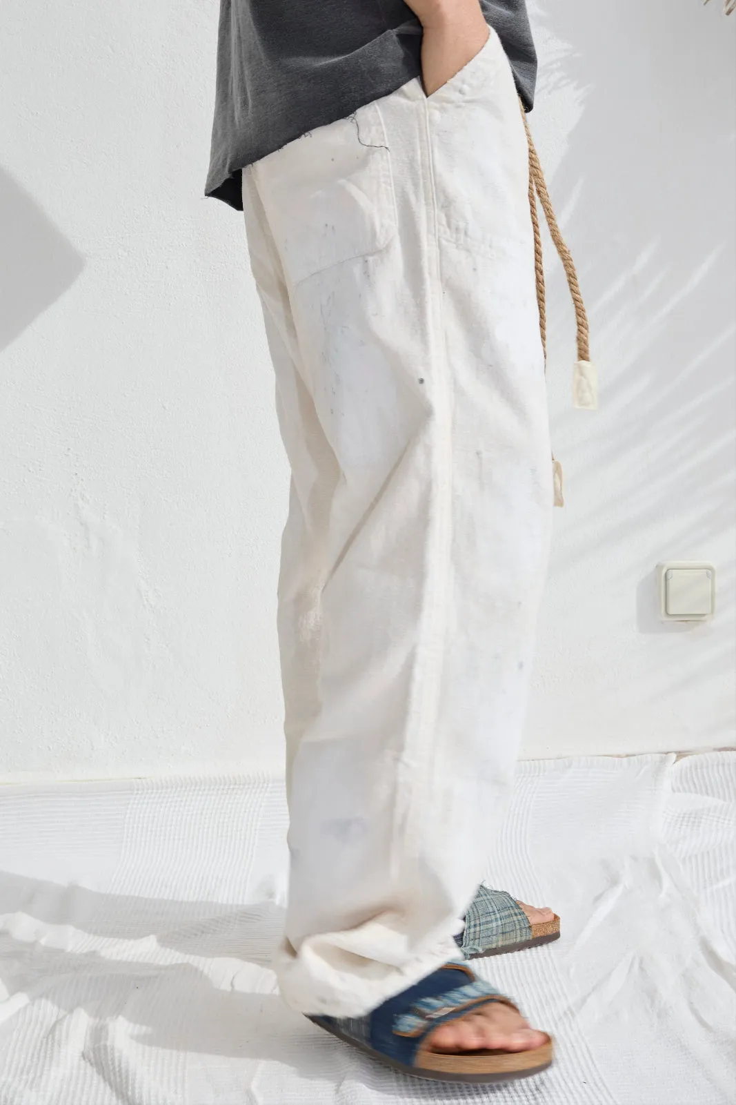 P85 HBT 9oz Linen/Organic Cotton Sun Faded Dye Off White + Paint Splatter sold by Dr. Collectors product image thumbnail 4
