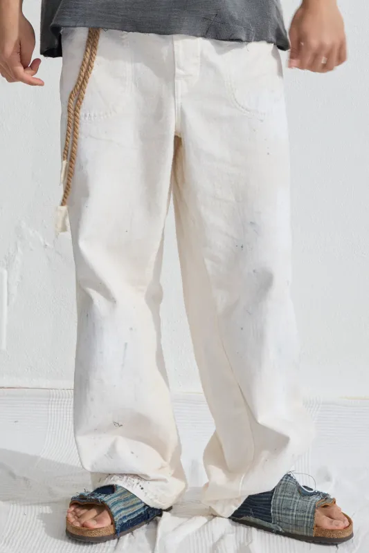 P85 HBT 9oz Linen/Organic Cotton Sun Faded Dye Off White + Paint Splatter made by Dr. Collectors
