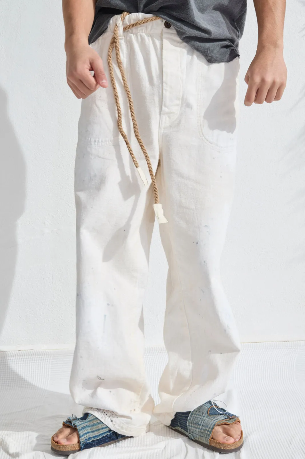 P85 HBT 9oz Linen/Organic Cotton Sun Faded Dye Off White + Paint Splatter sold by Dr. Collectors product image thumbnail 2
