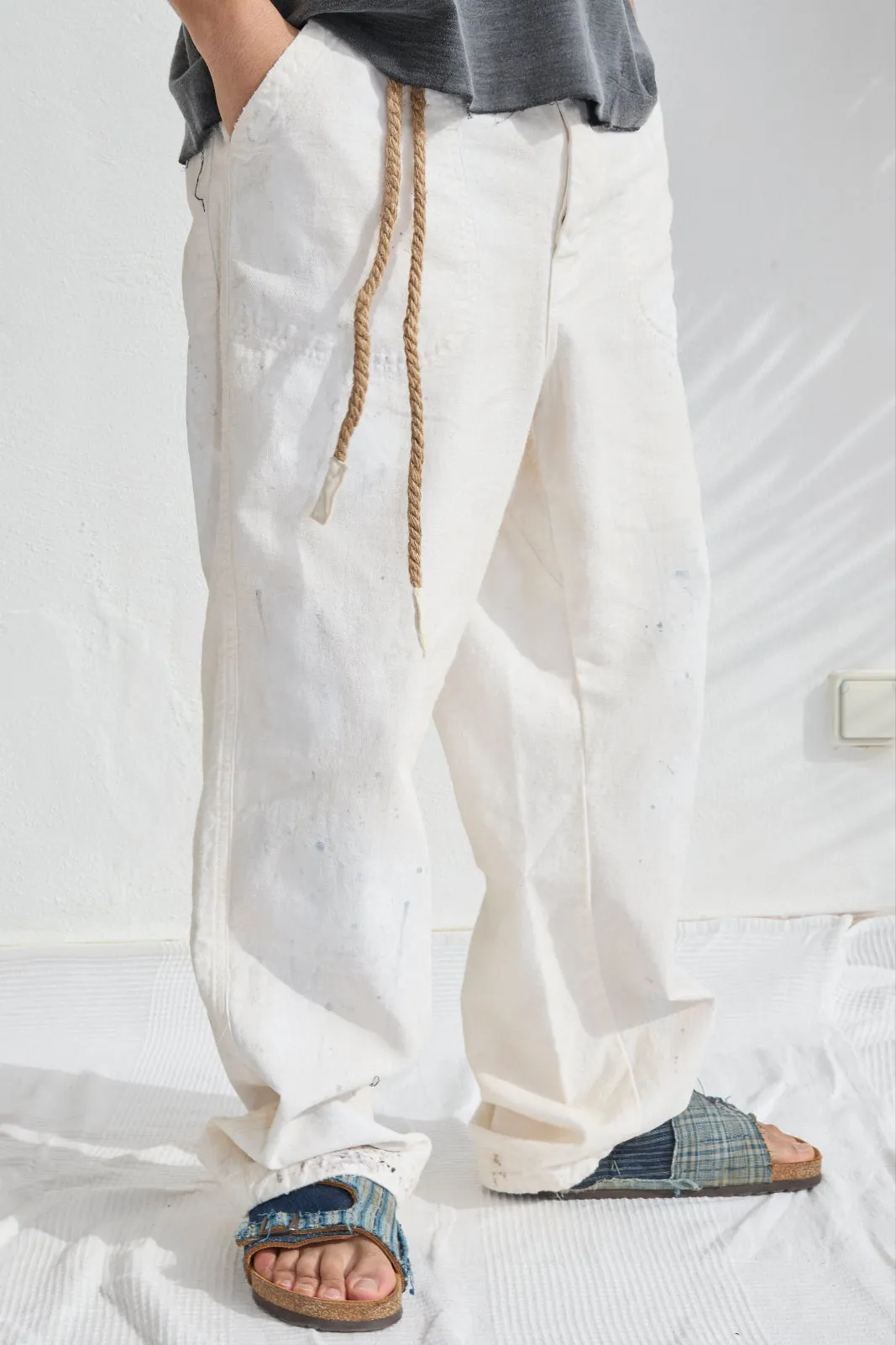 P85 HBT 9oz Linen/Organic Cotton Sun Faded Dye Off White + Paint Splatter sold by Dr. Collectors product image thumbnail 3