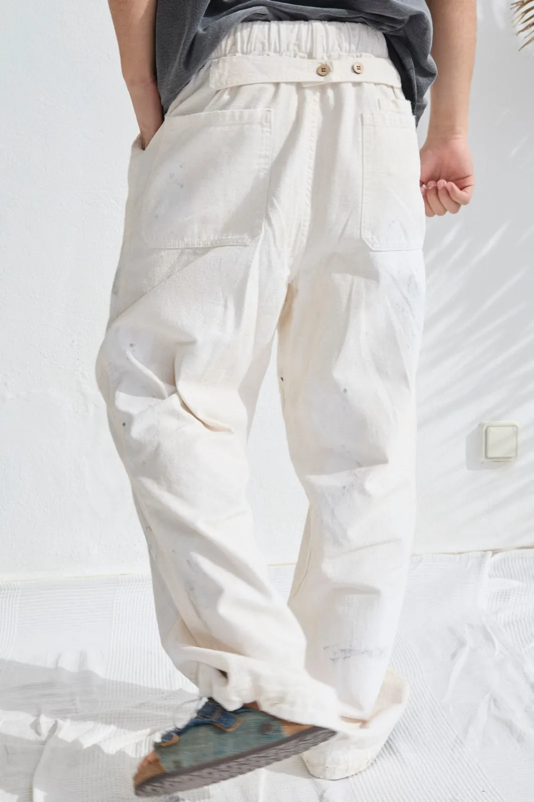 P85 HBT 9oz Linen/Organic Cotton Sun Faded Dye Off White + Paint Splatter sold by Dr. Collectors product image thumbnail 5