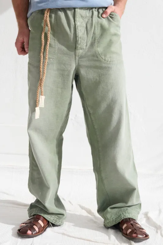 P85 HBT 9oz Linen/Organic Cotton Sun Faded Dye Army Green made by Dr. Collectors