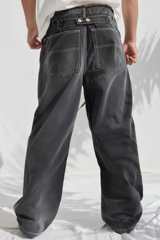 P84 Dungaree 9oz Organic Black Denim Sun Faded Wash made by Dr. Collectors