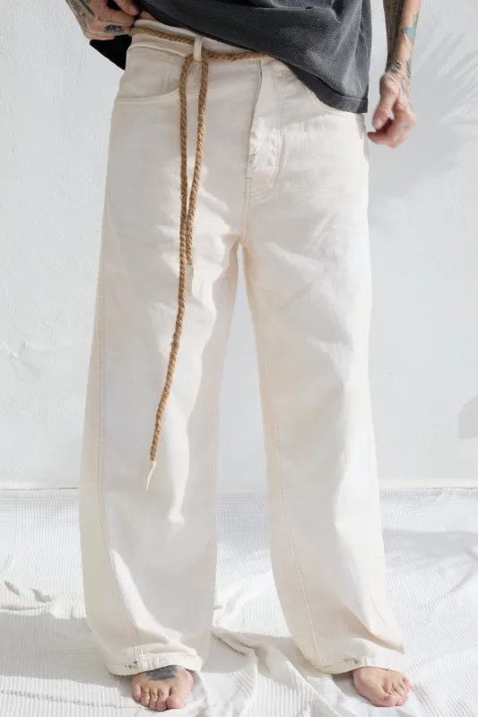 P84 Dungaree 9oz Linen/Organic Cotton Sun Faded-Paint Dye Off White made by Dr. Collectors