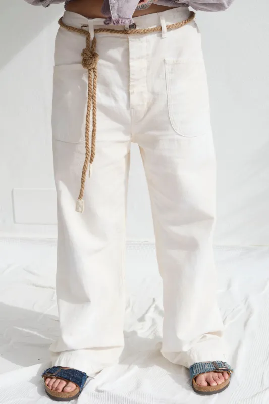 P83 Sailor GI Embroidery 9oz Linen/Organic Cotton Sun Faded-Paint Dye Off White made by Dr. Collectors