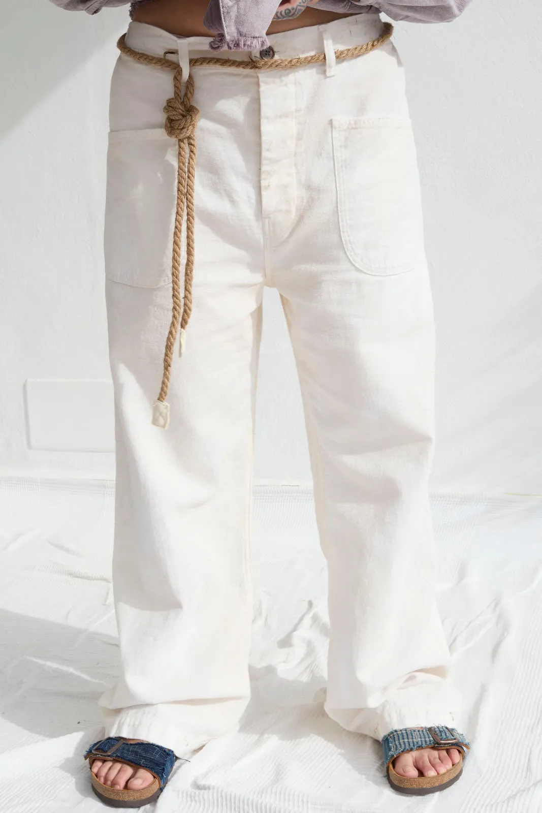 P83 Sailor GI Embroidery 9oz Linen/Organic Cotton Sun Faded-Paint Dye Off White sold by Dr. Collectors