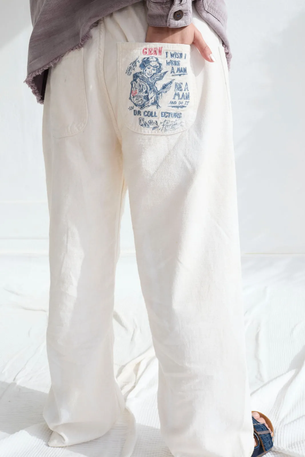 P83 Sailor GI Embroidery 9oz Linen/Organic Cotton Sun Faded-Paint Dye Off White sold by Dr. Collectors product image thumbnail 4