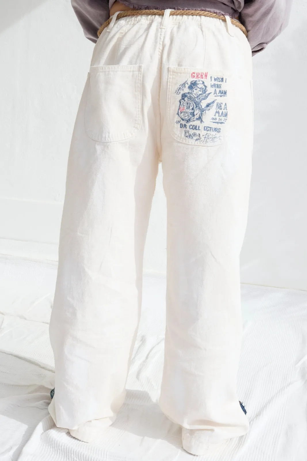P83 Sailor GI Embroidery 9oz Linen/Organic Cotton Sun Faded-Paint Dye Off White sold by Dr. Collectors product image thumbnail 3