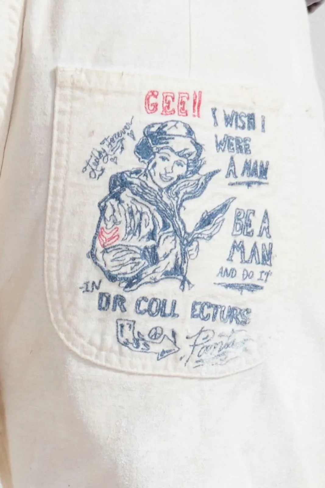 P83 Sailor GI Embroidery 9oz Linen/Organic Cotton Sun Faded-Paint Dye Off White sold by Dr. Collectors product image thumbnail 2