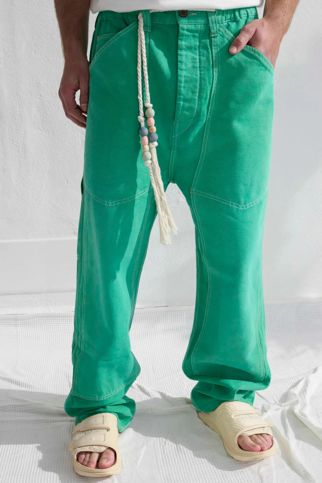 P71 Carpenter 9oz Linen/Organic Cotton Sun Faded Dye Ivy Green sold by Dr. Collectors