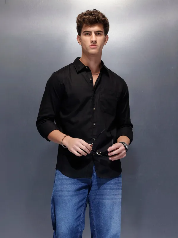Men's Casual Slim Fit Shirt  | Black sold by Wrogn