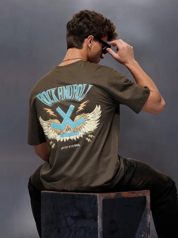 Casual Back Printed Oversized T-Shirt  | Olive sold by Wrogn