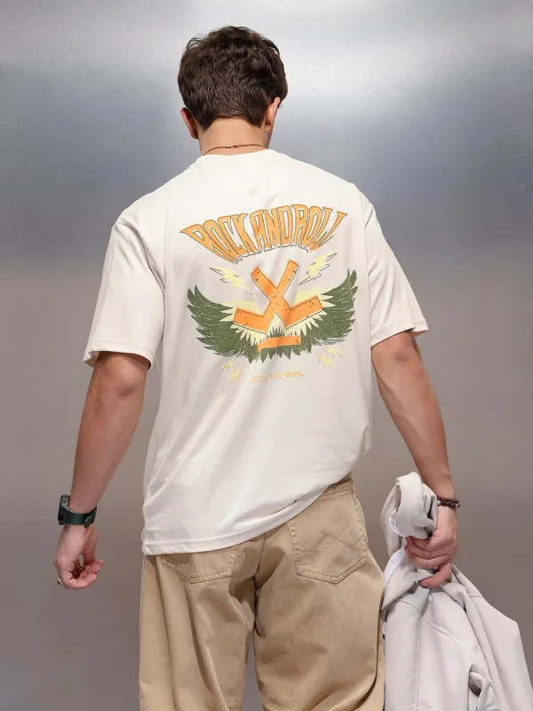 Casual Back Printed Oversized T-Shirt  | Beige sold by Wrogn