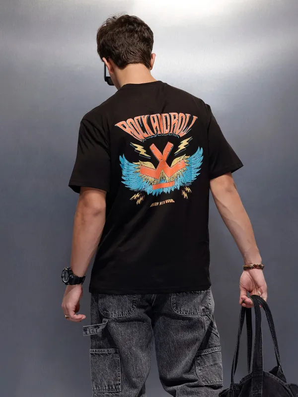 Casual Back Printed Oversized T-Shirt | Black sold by Wrogn