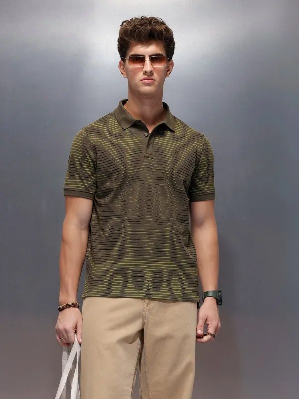 Placement Printed Slim Fit Polo T-Shirt  | Olive sold by Wrogn