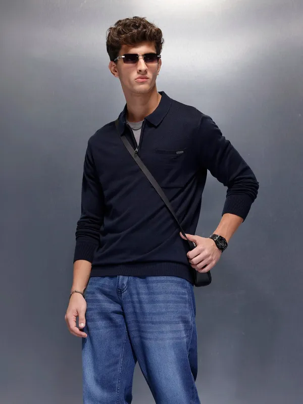 Men's Casual Slim Fit Sweater  | Navy Blue sold by Wrogn