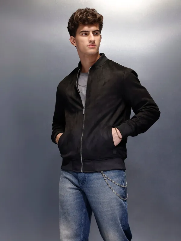 Men's Casual Bomber Jacket | Black made by Wrogn