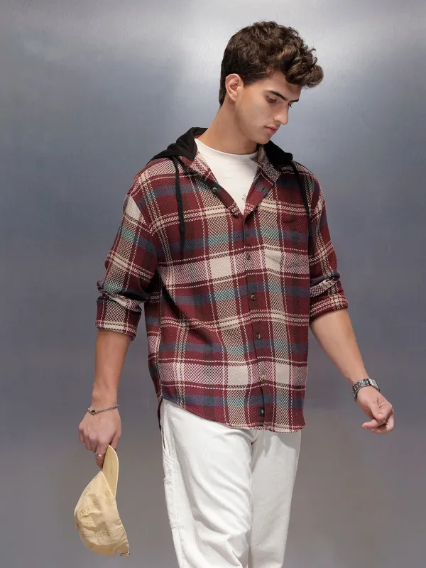 Classic Herringbone Hooded Shirt  | Maroon sold by Wrogn