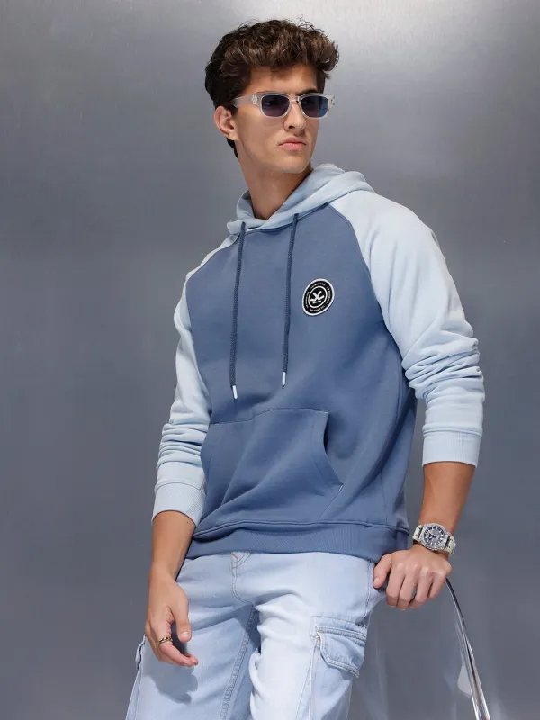 Minimal Dual-Tone Casual Hoodie | Blue sold by Wrogn