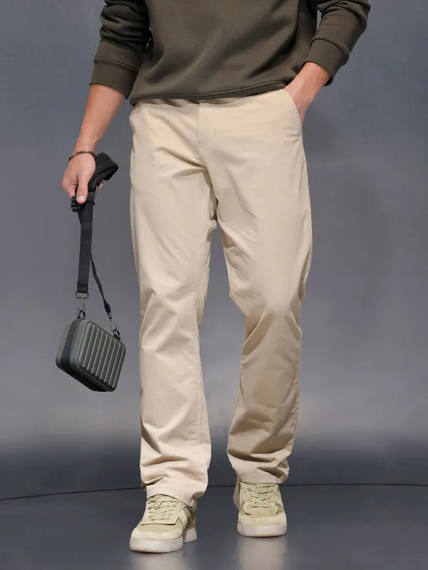 Men’srelax fit trousers | Khaki sold by Wrogn