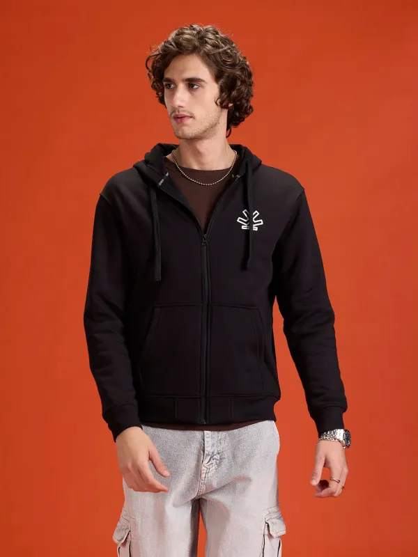 men's casual front zip up hooded sweatshirt | Black sold by Wrogn