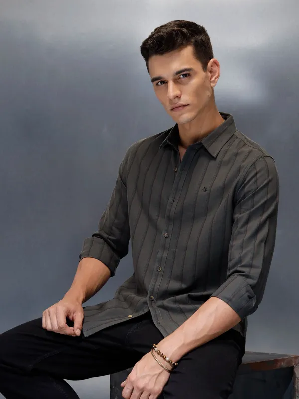 Men's casual striped pattern shirt | Green sold by Wrogn