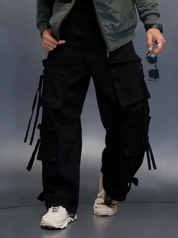 Men's Twelve Pocket Baggy Cargo  | Black sold by Wrogn