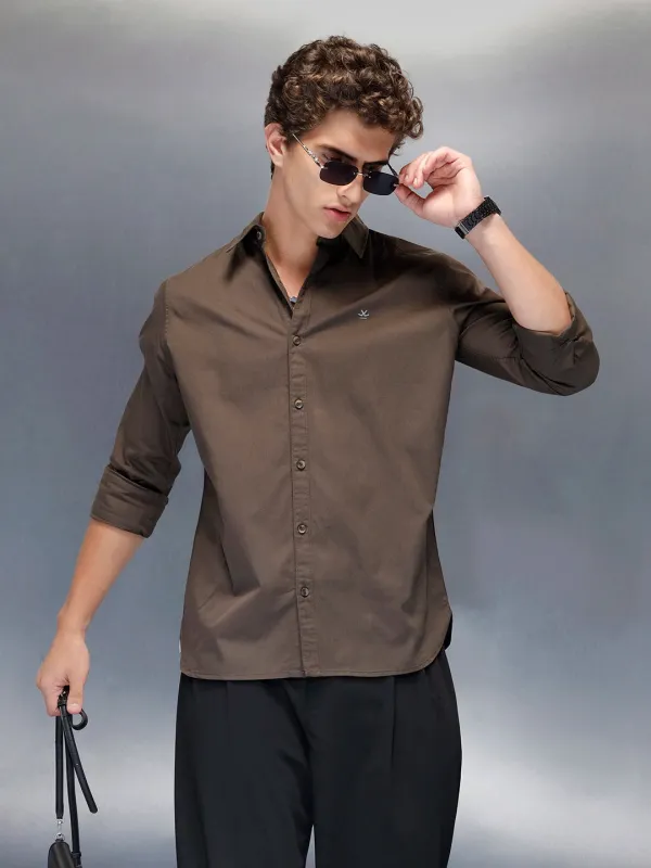 Men's casual slim fit shirt | Brown made by Wrogn