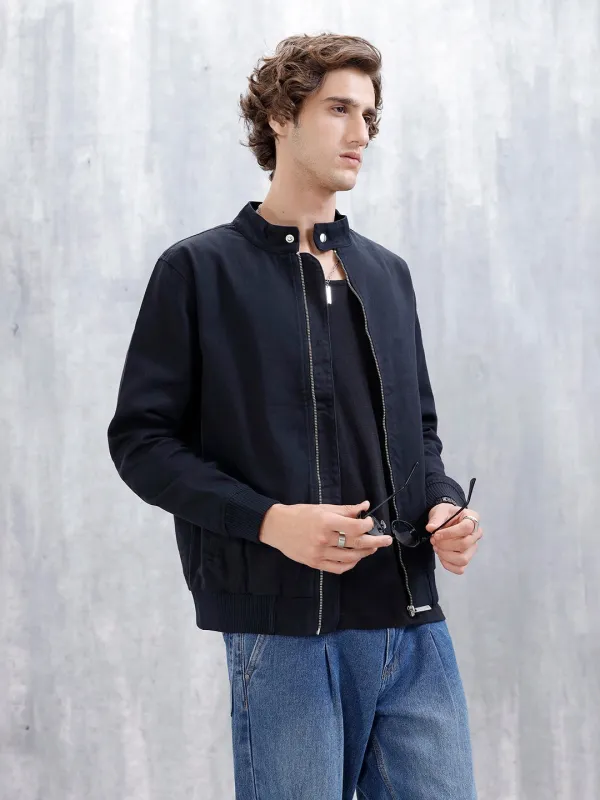 Wrogn Slim Fit Bomber Jacket | Black sold by Wrogn