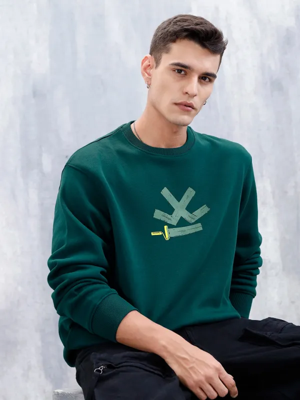 Wrogn Comfort Fit Graphic Sweatshirt For Men | Dark Green sold by Wrogn
